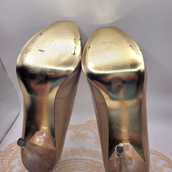 Express Nude Patent 9.5M Peep Toe Stiletto High Heels - Picture 4 of 5